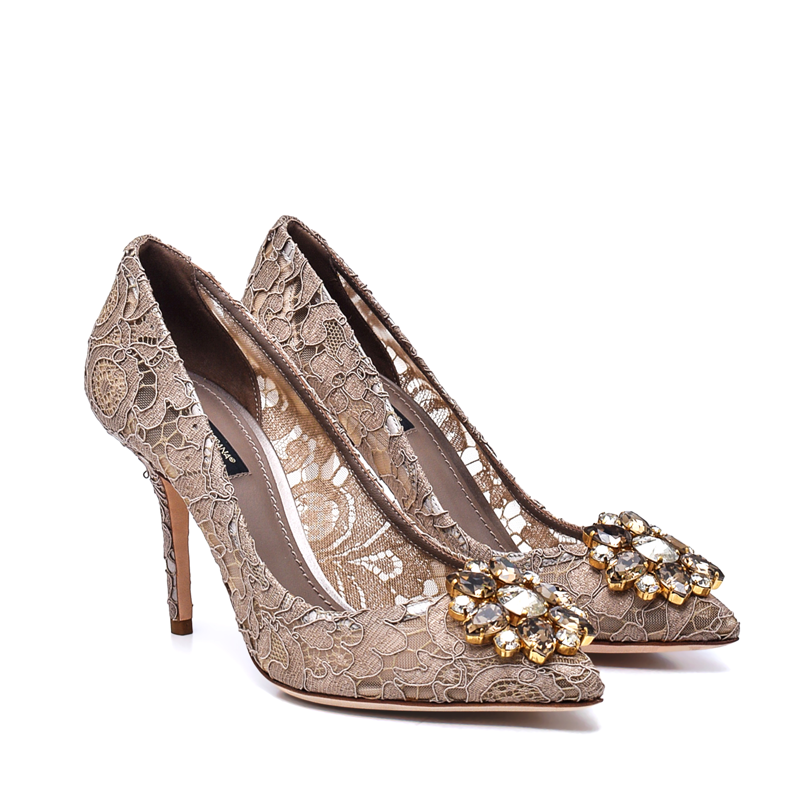 Dolce&Gabbana - Beige Taormina Lace Crystal Embellished Pumps 90mm / 38